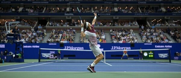 Tenis, grandslam US Open v New Yorku, Casper Ruud během finále v Národním tenisovém centru, Flushing Meadows