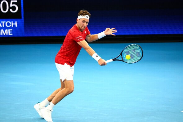 Tenis, ATP, Casper Ruud z Norska při United Cupu 2023 v Austrálii